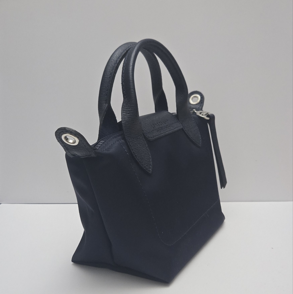 Longchamp Le Pliage XS mini tote Navy Blue Silver Handware Crossbody Top Handle - Picture 5 of 14
